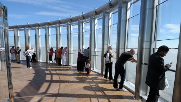 View from the top: The observation deck at the Burj Khalifa.