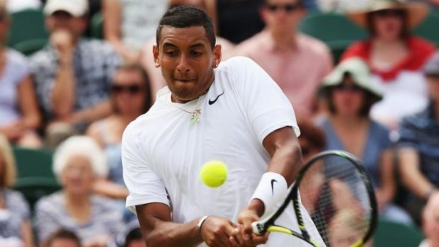Nick Kyrgios in action against Richard Gasquet at Wimbledon.