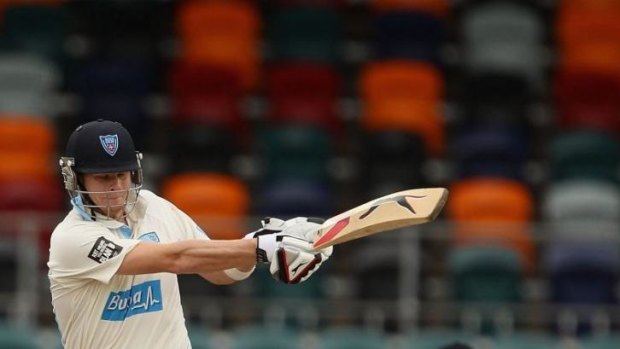 Steve Smith of the Blues plays a shot during day five of the Sheffield Shield match between New South Wales Blues and the Western Australia Warriors on Tuesday.