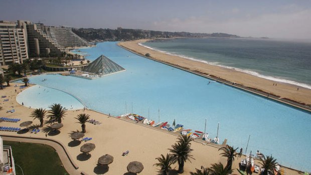 Giant swimming pool at San Alfonso del Mar resort, Chile.