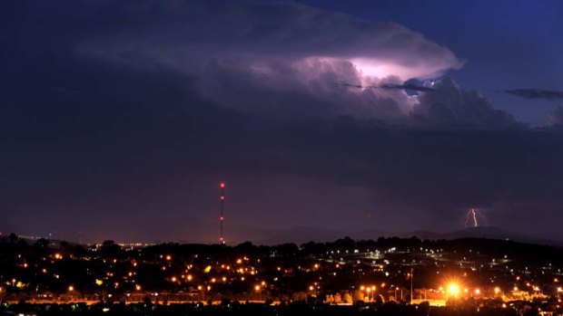 A storm brewing in the south of the ACT on Monday night.