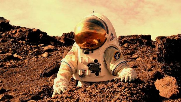 Artist rendering of astronaut on Mars.