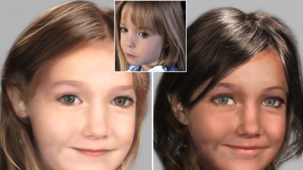 A police image of what Madeleine McCann would look like now and one of her in disguise (on right). Inset image shows the three-year-old at the time of her disappearance.
