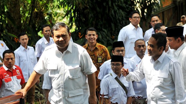 Prabowo Subianto meets with the West Java chapter of his party, Gerindra, at his home in Hambalang.