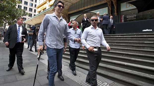 Attacked with a steel bar at a party: Liam Knight leaving court.