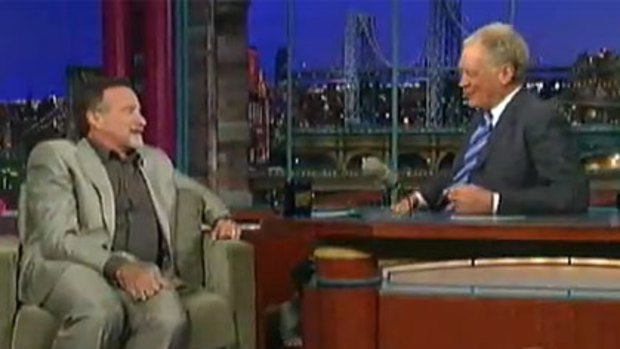 Robin Williams shows off his Australian accent on Letterman.