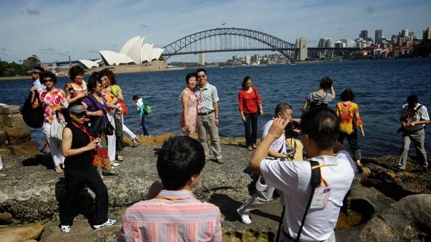 Check it out ... some of the 8000-plus Amway sales staff who will walk across the Harbour Bridge as part of their incentive packages.