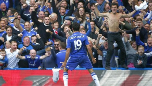 Chelsea's Diego Costa celebrates scoring against Arsenal at Stamford Bridge on Sunday.