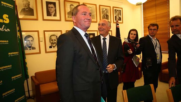 Barnaby Joyce, pictured with Nationals leader Warren Truss, has been elected the party's new deputy.