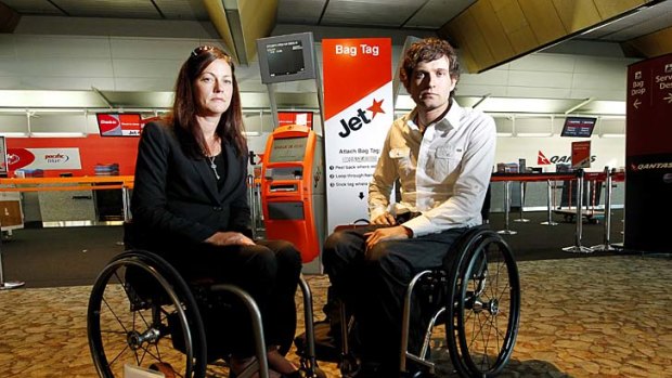 Tania Black (L) and Dan Buckingham, were refused access to board a Jetstar flight because they use wheelchairs.
