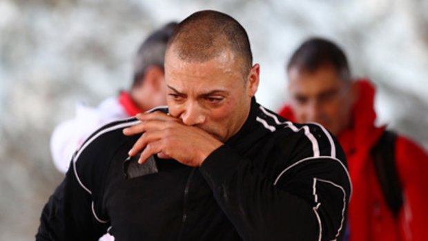 American bobsledder Bill Schuffenhauer looks upset during bobsleigh training in Vancouver on Thursday.
