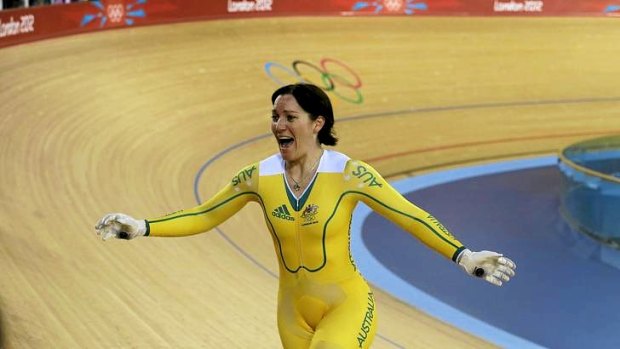 Australia's Anna Meares celebrates after her win.