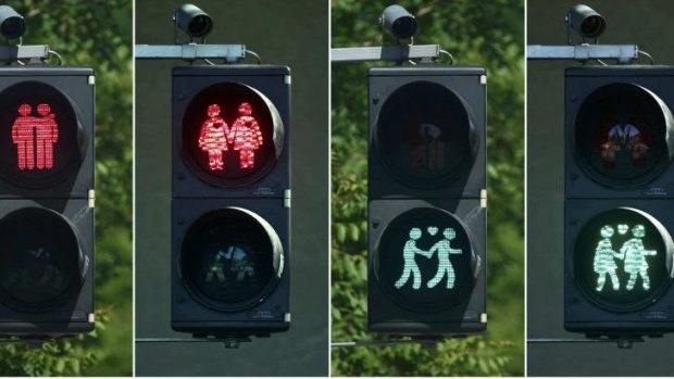 Vienna gets gay-themed traffic lights for Eurovision.