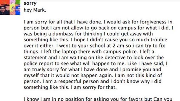The Facebook message sent to Mark.