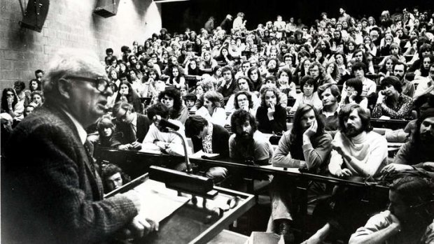 Students at Monash in the 1970s being addressed by Wilfred Burchett.