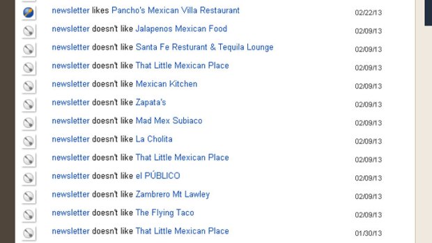 The account, which people allege belongs to Mr O'Driscoll, likes Pancho's but dislikes every other Mexican restaurant.
