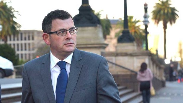 Daniel Andrews at State Parliament as the crisis unfolds arround him on Wednesday morning.