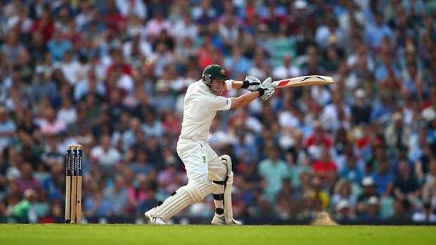 Most improved: Australian batsman Steve Smith cracks one through the off-side on his way to a century against England in the fifth Test last week.