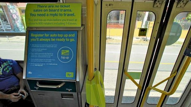 A sign warns of the abolition of ticket sales on trams in Melbourne.