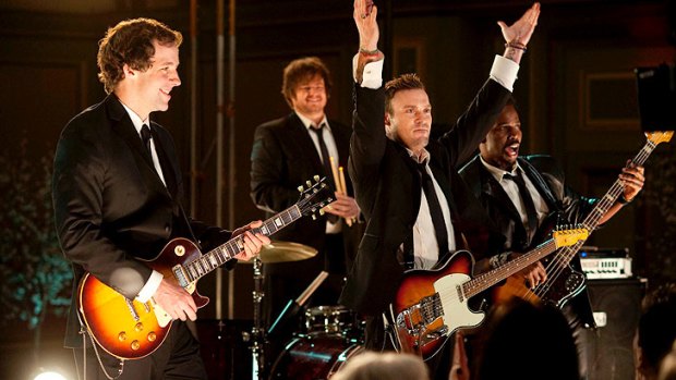 Brian Austin Green (third from left) leads the sophisticated screwball comedy <i>Wedding Band</i>.