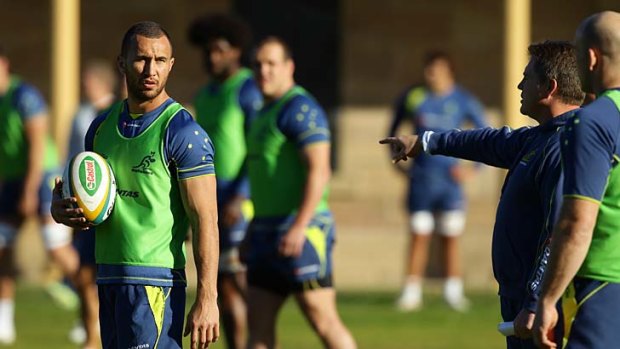 Quade Cooper during a Wallabies training session yesterday.