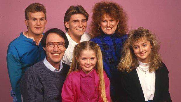 "It would be nice if Channel Seven stood up and said "we did the wrong thing"": Sarah Monahan seen here as a child star with the cast from <em>Hey Dad!</em>. She's on Robert Hughes' right.