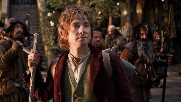 Martin Freeman (front) as Bilbo Baggins in <i>The Hobbit: An Unexpected Journey</i>.