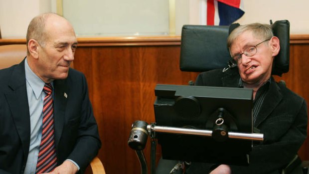 Changing views: Stephen Hawking with then Israeli prime minister Ehud Olmert in 2006.