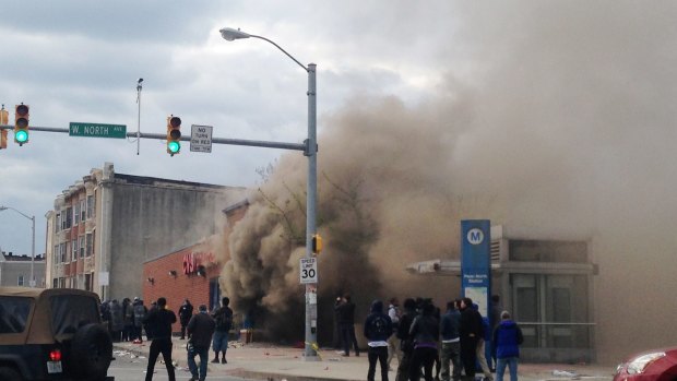 Smoke billows from a chemist located in Baltimore.