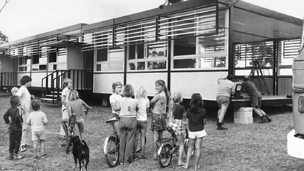 Demountable classrooms set up in the 1970s.