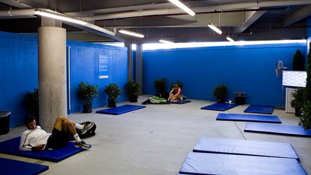 The players stretch room at Melbourne Park.