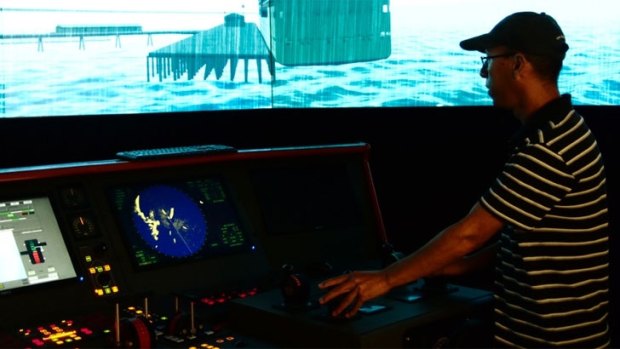 The simulator allows you to experience what it is like to steer a vessel through the sea. 