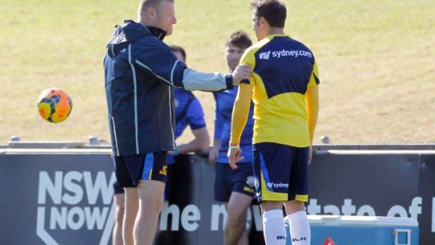 Josep Gombau shares a moment with Alessandro Del Piero in training.
