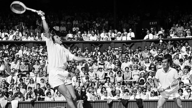 Ken Fletcher (left) and John Newcombe compete in the 1966 Wimbledon final.