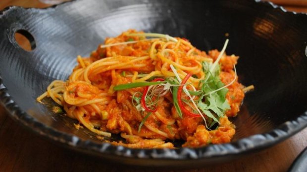 A fresh spin on a Singaporean favourite - chilli crab spaghettini.