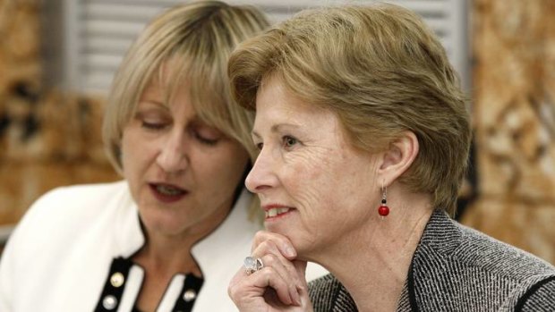 Greens MLA Meredith Hunter chats to Federal Greens Leader Senator Christine Milne. Milne is blaming the ACT election drubbing on local issues.