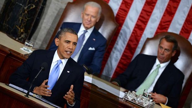Barack Obama delivering the State of the Union address.