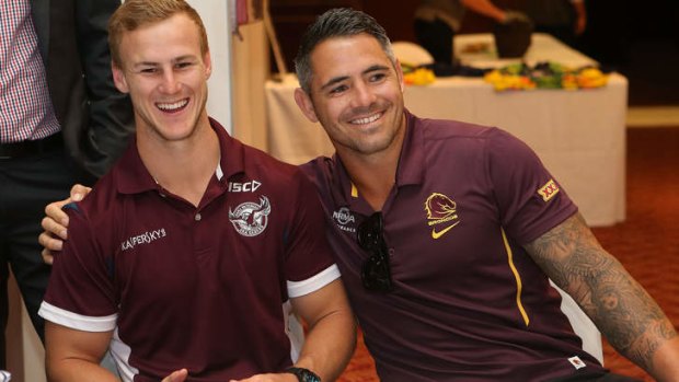 Daly Cherry Evans and Corey Parker during the Auckland Nines breakfast.