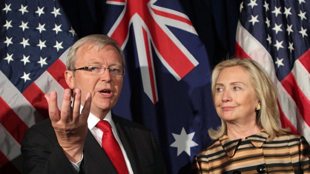Foreign Minister Kevin Rudd with US Secretary of State Hilary Clinton in San Fransisco this month.