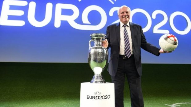 Happy days: English Football Association Chairman Greg Dyke poses with the trophy.