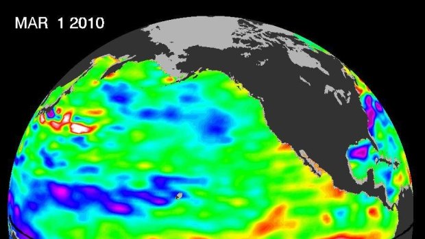 The most recent El Nino in 2009-10, with its characteristically warm sea-surface temperature anomalies in the central and eastern Pacific.