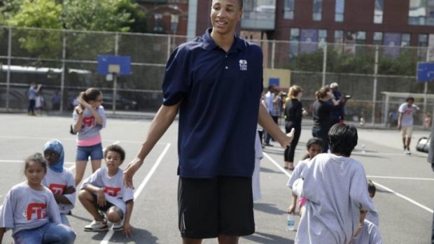 Dante Exum holds court during a basketball clinic in New York on Wednesday.