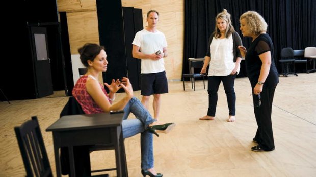 Catherine McClements (right) and cast rehearse <i>The Other Place</i> with director Nadia Tass (left).