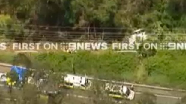 A screenshot of footage taken from the Channel 9 helicopter.