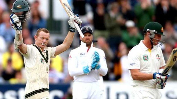 Milestone reached: Chris Rogers' century was an achievement admired by both Australian and England players.