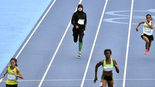 A women's 100-metre heat at Rio Olympics