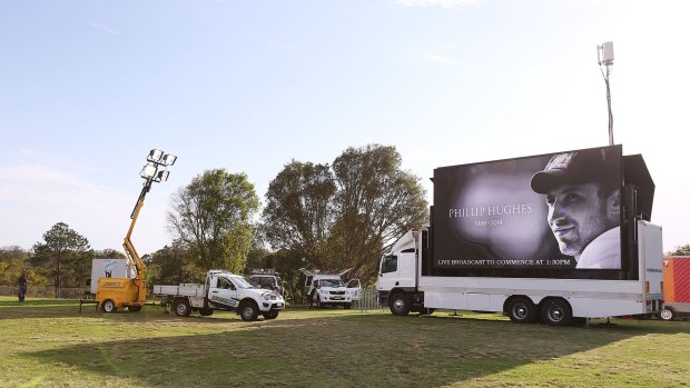 Huge turnout expected: one of the large mobile screens set up on Macksville High School's oval.