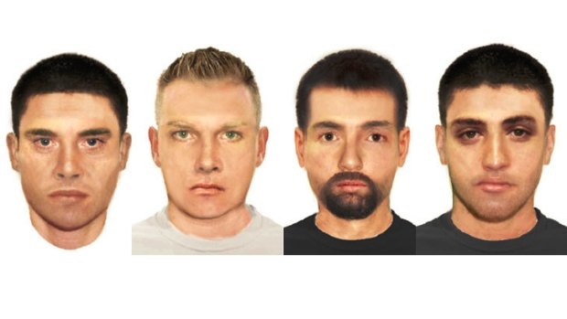 A composite picture of the four men police are wanting to speak with over the sex assault.