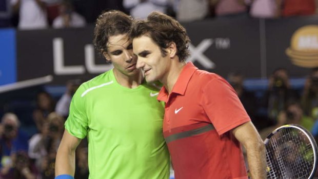 Rafael Nadal and Roger Federer at the Australian Open in 2012.