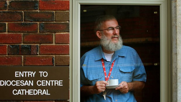 The embattled Anglican Bishop of Ballarat, Michael Hough, at the Cathedral today. Picture: <i>John Woudstra</i>